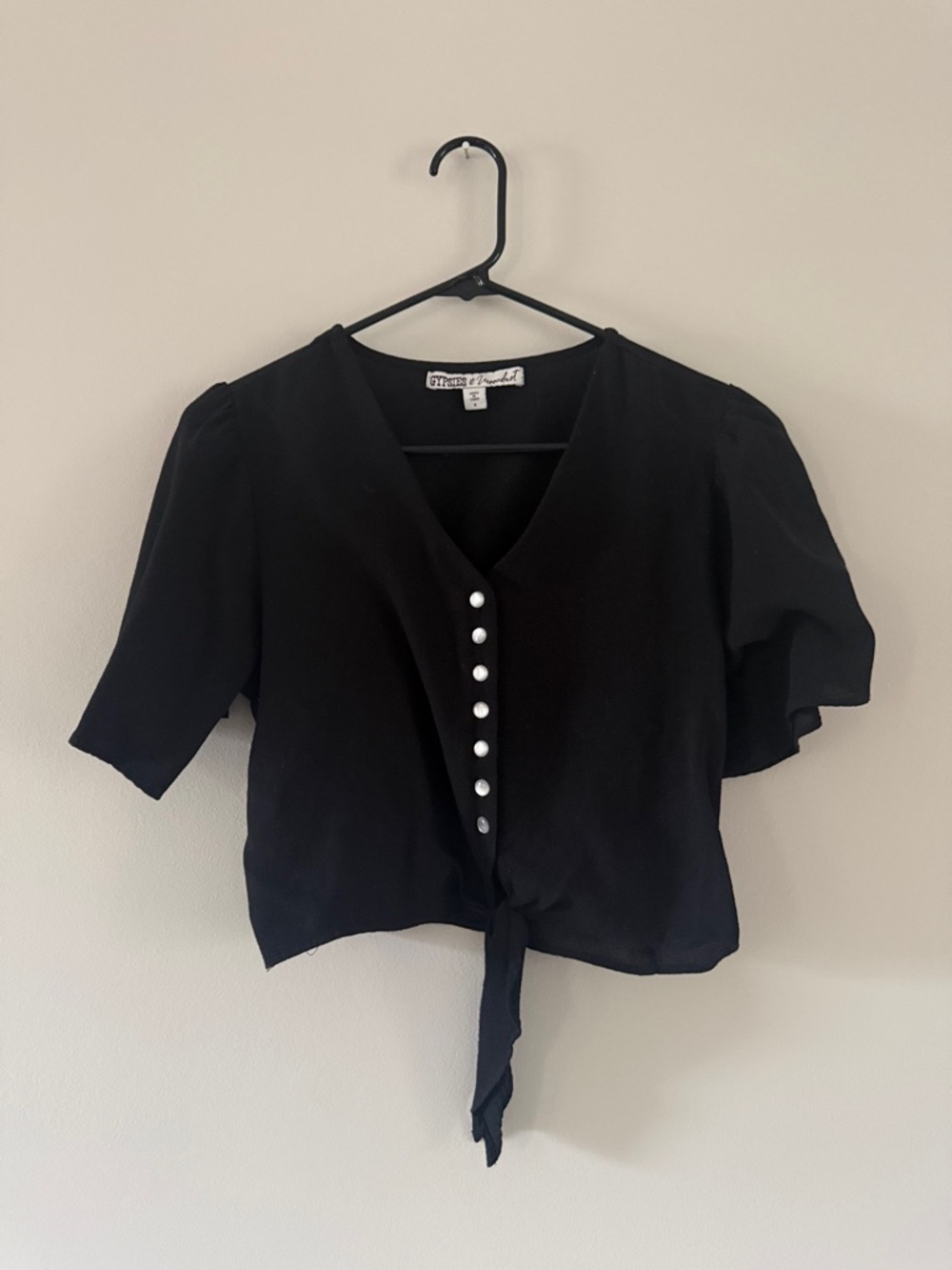 Gypsies & Moondust | Sheer Black Button-Front Tie Waist Top